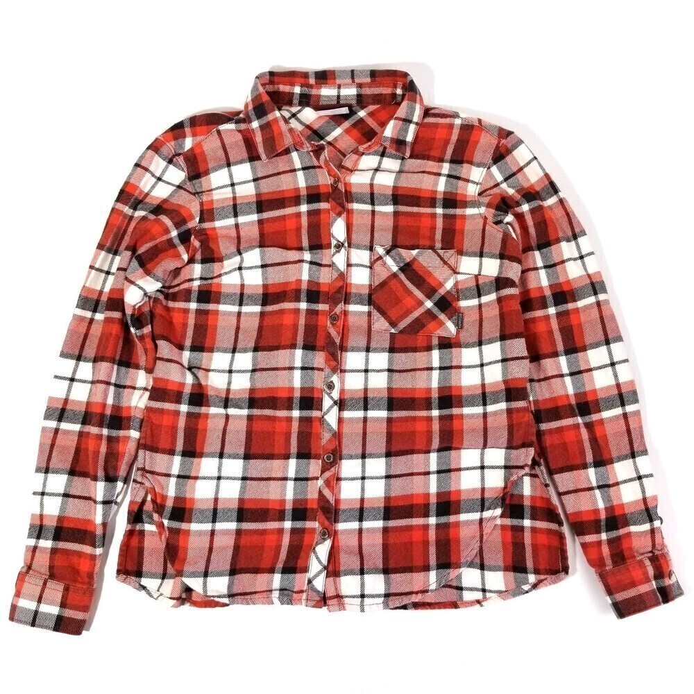 Columbia Flannel Button Down Long Sleeve Shirt Jacket Shacket Red Plaid Women XS - Picture 1 of 6